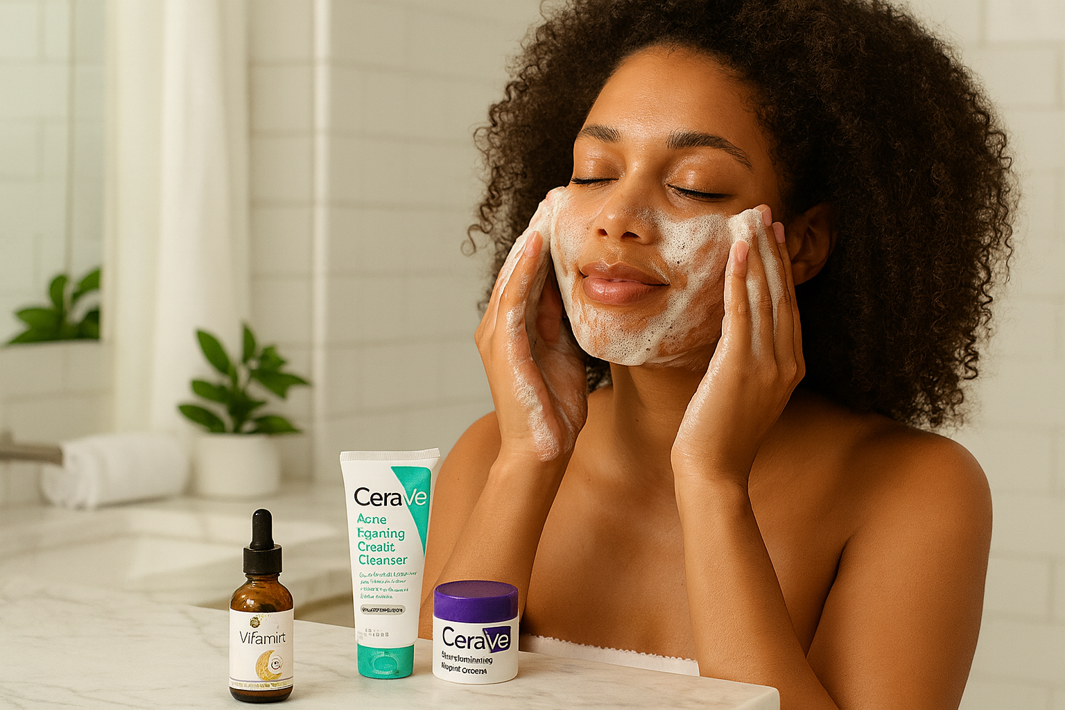 Professional skincare routine modeling shot